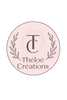 Logo Théloé Créations – créations vibratoires artisanales pour l’âme, symbole TC entouré de branches et fond rose poudré.